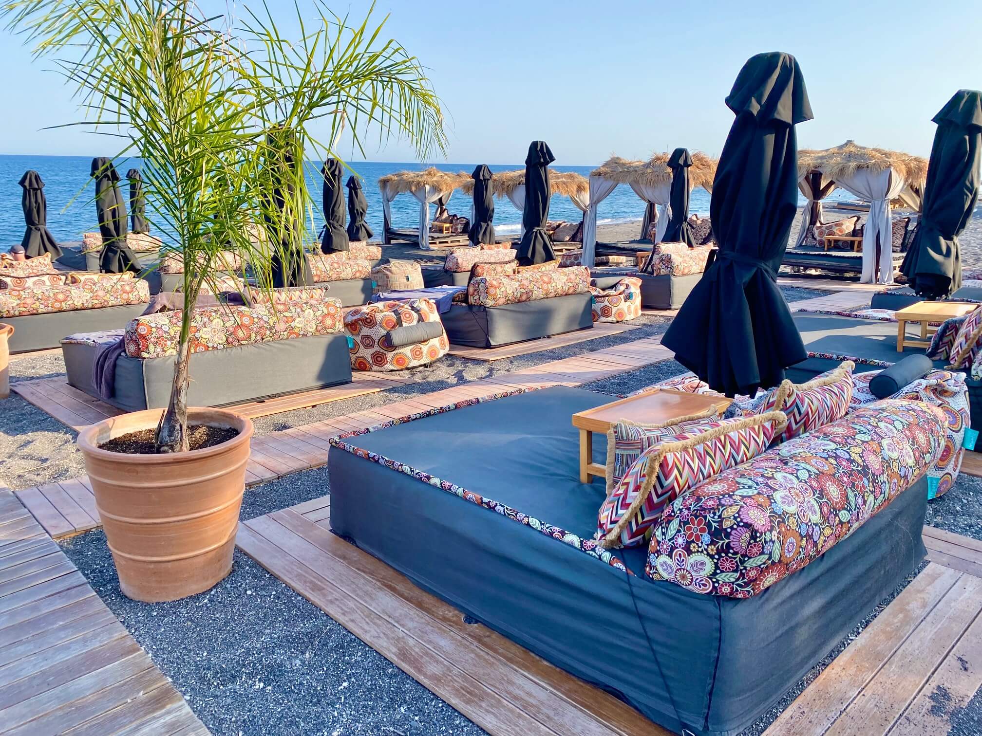 Luxury beach bed at Seaside Beach Club Santorini