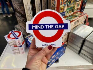 Mind the Gap card game box and other best gifts from London on display