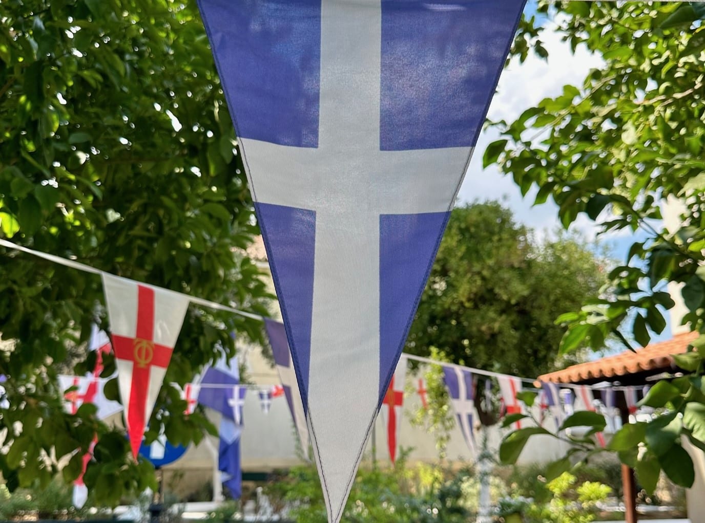 Greek flag on bunting